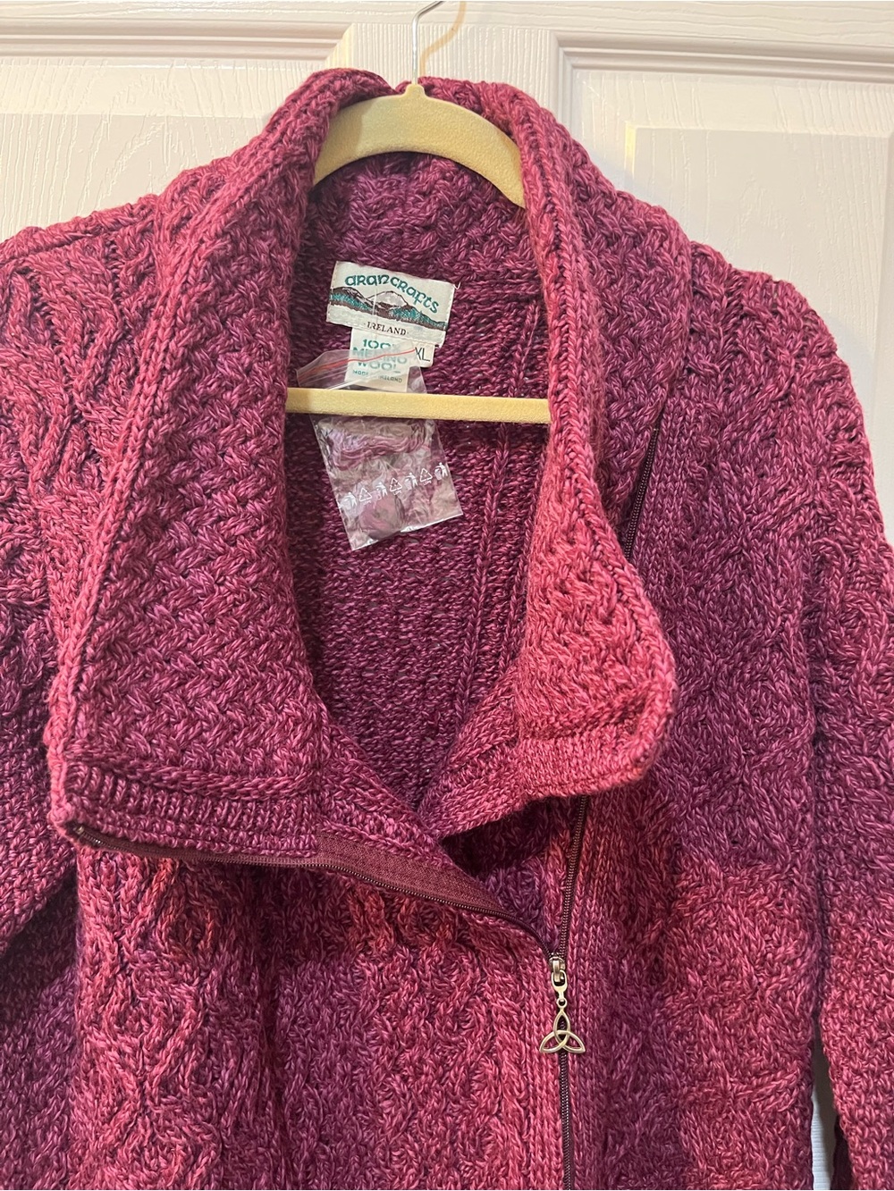 Aran Crafts 💯 Merino Wool Sweater Coat/Cardigan. Berry / Magenta. Size ZL. New. - Picture 6 of 11